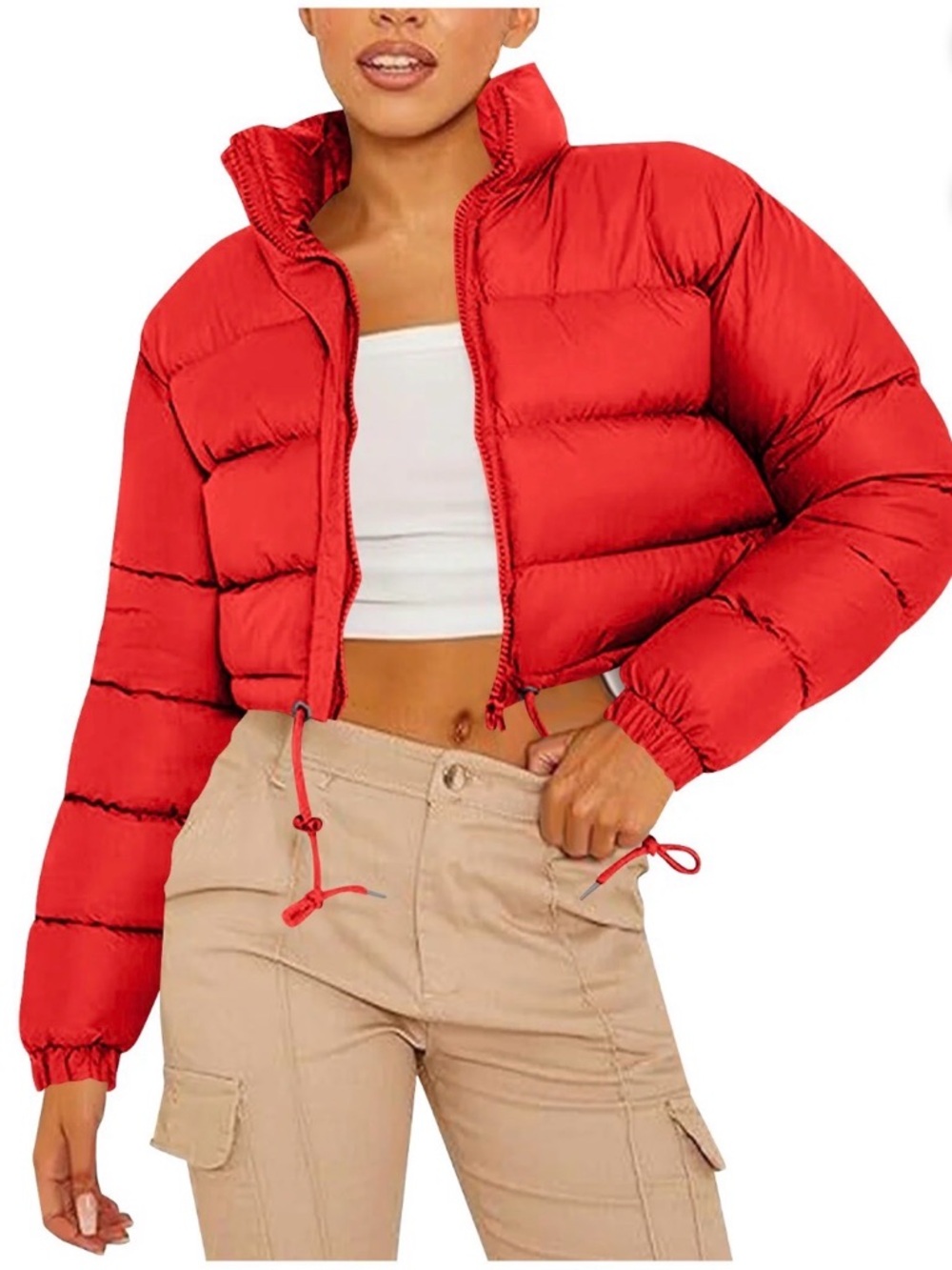 No Boundaries Red Cropped Puffer Jacket NWT | Trendy Quilted Zip-Up Coat